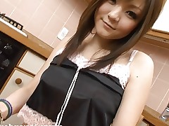 Breasty Fuwari masturbates and squirts in kitchen